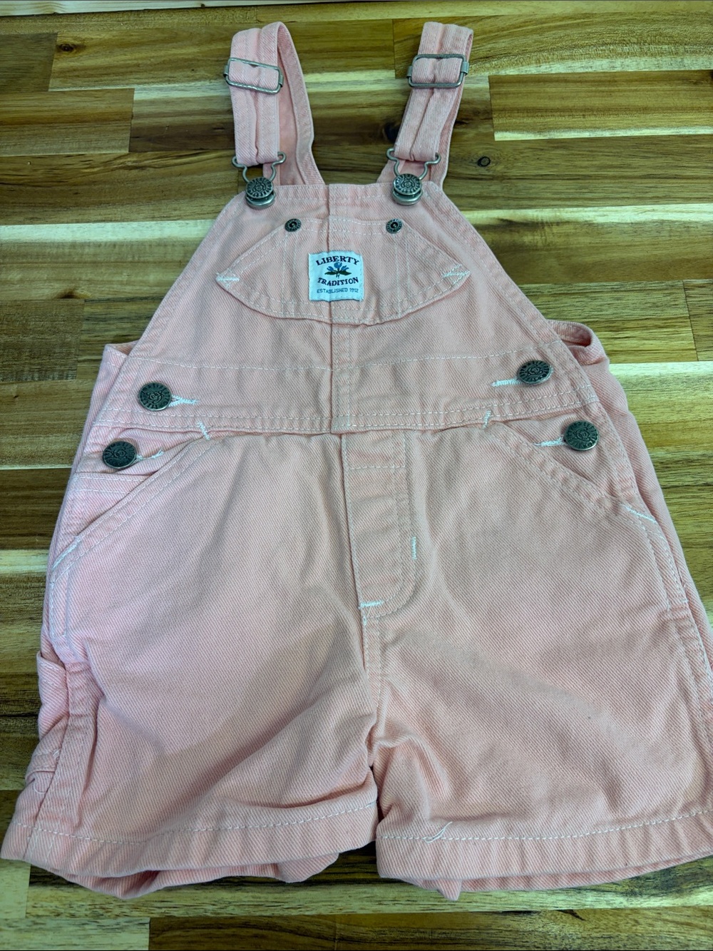 liberty Light Pink Short Overalls with Buckle Straps